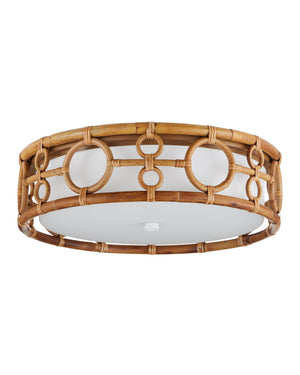 Currey & Company Tegal Hand-Woven Rattan Flush Mount Light Bohemian Ceiling Fixture for Bedroom 9999-0081
