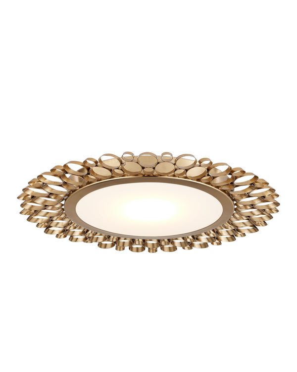 Currey & Company Antares Iron Ring Flush Mount Light Antique Brass Geometric Ceiling Fixture 9999-0082