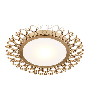 Currey & Company Antares Iron Ring Flush Mount Light Antique Brass Geometric Ceiling Fixture 9999-0082