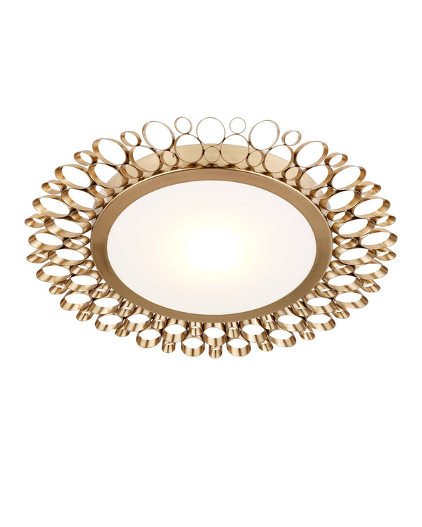 Currey & Company Antares Iron Ring Flush Mount Light Antique Brass Geometric Ceiling Fixture 9999-0082