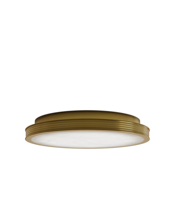 Currey & Company Aydan Alabaster Flush Mount Light with Antique Brass Frame for Transitional Interiors Small (15.75" dia.) 9999-0083