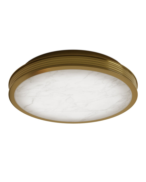 Currey & Company Aydan Alabaster Flush Mount Light with Antique Brass Frame for Transitional Interiors Small (15.75" dia.) 9999-0083