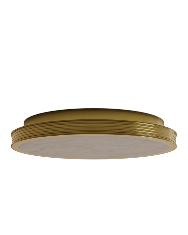 Currey & Company Aydan Alabaster Flush Mount Light with Antique Brass Frame for Transitional Interiors Small (15.75" dia.) 9999-0083