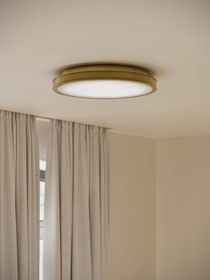 Currey & Company Aydan Alabaster Flush Mount Light with Antique Brass Frame for Transitional Interiors Small (15.75" dia.) 9999-0083
