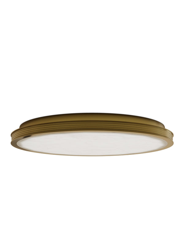 Currey & Company Aydan Alabaster Flush Mount Light with Antique Brass Frame for Transitional Interiors Large (23.5" dia.) 9999-0084