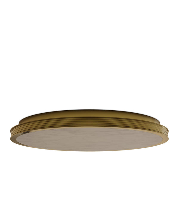 Currey & Company Aydan Alabaster Flush Mount Light with Antique Brass Frame for Transitional Interiors Large (23.5" dia.) 9999-0084