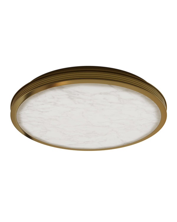 Currey & Company Aydan Alabaster Flush Mount Light with Antique Brass Frame for Transitional Interiors Large (23.5" dia.) 9999-0084