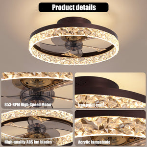 English Elm Low Profile Caged Ceiling Fan Modern Industrial 20" 7-Blade Compact Metal Body Reversible Motor Light Remote Brown W2312P374766