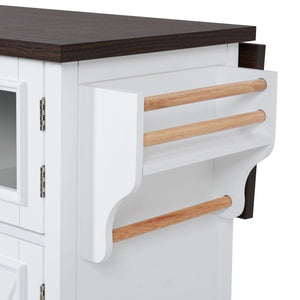 English Elm K&k Farmhouse Rolling Kitchen Island with Barn Doors Power Outlet and Drop Leaf White N707S300277W