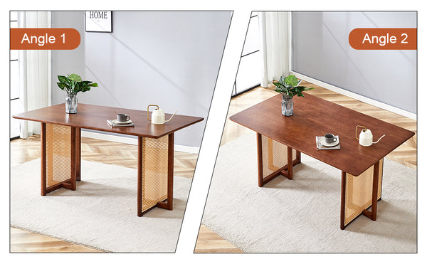 English Elm Chinese country retro solid dining table with imitation rattan legs, solid rubber frame, versatile desk Walnut W1151P154595