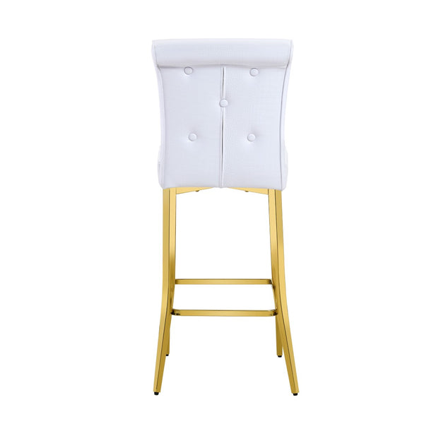 English Elm A Set of 2 Crocodile Embossed Pvc Barstools with Crystal Clasp Detail for Home Bars White W3875P383108