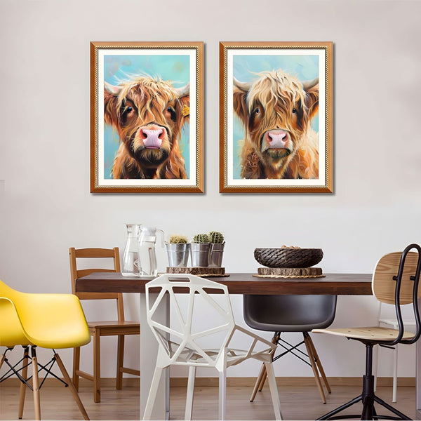 English Elm Set Of 2 Highland Cow Framed Canvas Prints – Rustic Farmhouse Wall Art For Living Rooms & Bedrooms T3976P383235-GIGA