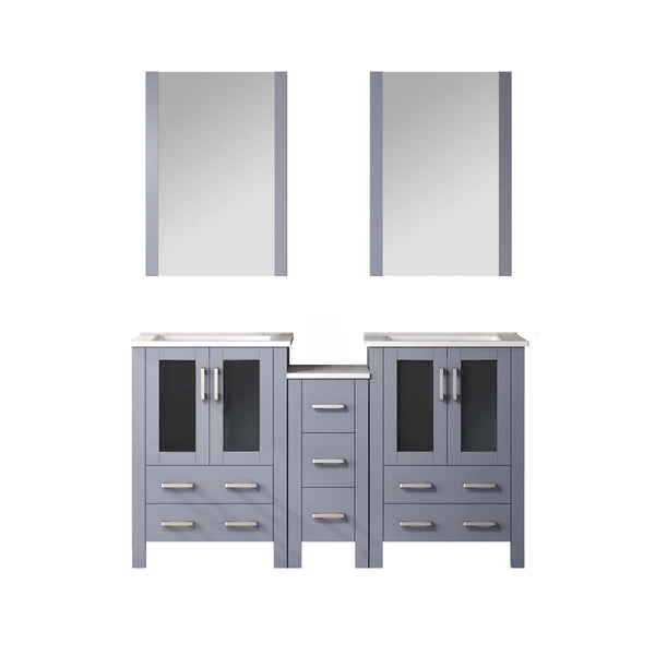 English Elm Dark Grey Double Bath Vanity With White Ceramic Top, Side Cabinet & Matching 22 In. Mirrors Set B2731S00593