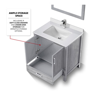 English Elm Distressed Grey 30 in Vanity with Cultured Marble Top, Chrome Faucet & 28x32 Mirror, Scratch-Resistant SurfaceDistressed Grey 30 in Vanity with Cultured Marble Top, Chrome Faucet & 28x32 Mirror, Scratch-Resistant Surface B2731S01326