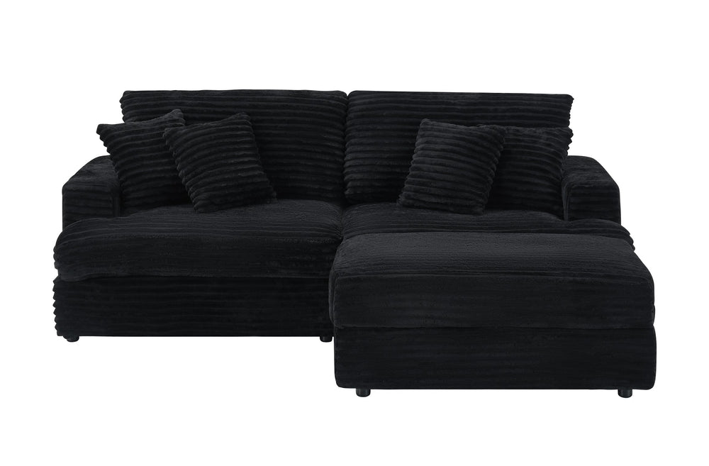 English Elm 88.58 Inch Black Corduroy Sofa - Cloud-Like Comfort With Storage Leg & 4 Pillows For Modern Spaces W3356S00009