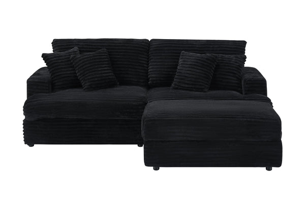 English Elm 88.58 Inch Black Corduroy Sofa - Cloud-Like Comfort With Storage Leg & 4 Pillows For Modern Spaces W3356S00009