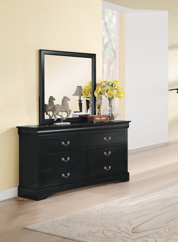 English Elm Louis Philippe Six Drawer Dresser with Nickel Hardware and Lacquered Finish Black B2726P257340