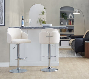 English Elm Fixed-height Swivel Counter Stools with Faux Leather Seats and Chrome Footrest Set of 2 Cream B202S02174