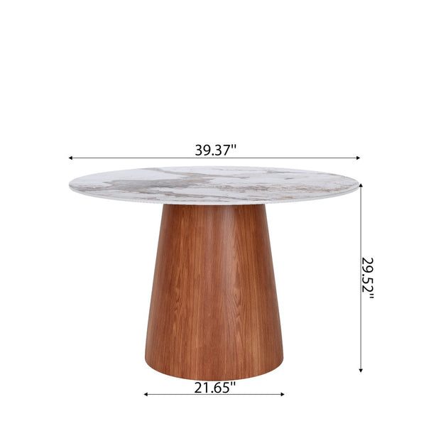 English Elm Small Round Solid Wood Pedestal Dining Table - Modern 39" Sintered Stone Top For 2-4 People T3833S00037-GIGA