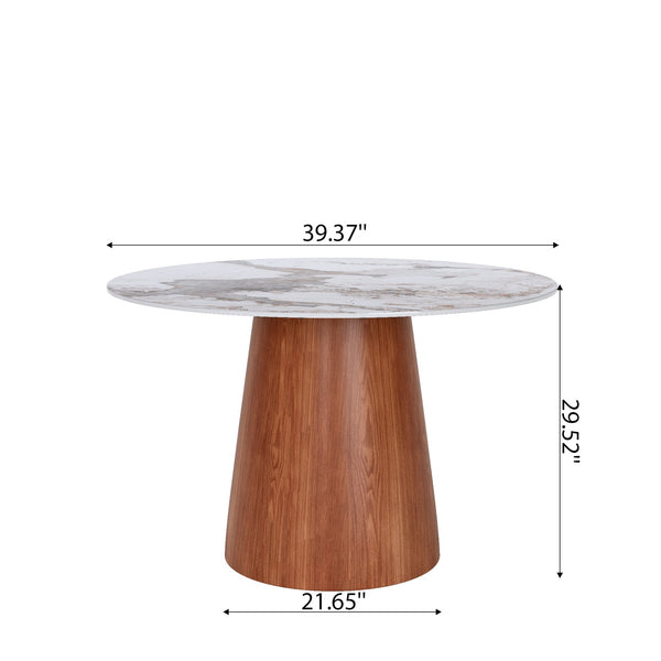 English Elm Small Round Solid Wood Pedestal Dining Table with Sintered Stone Top, Durable Family-Friendly Design T3833S00037 T3833S00037