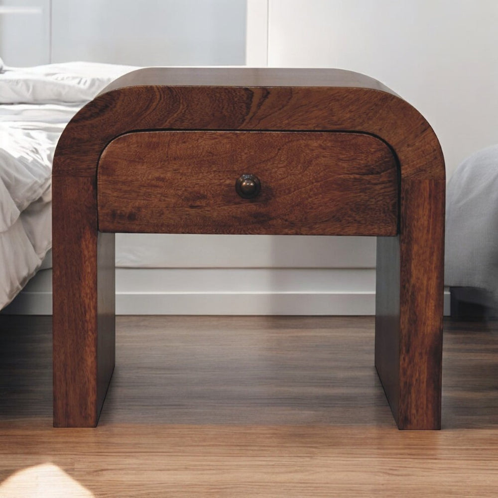 English Elm Solid Mango Wood Floating Nightstand with Drawer and Open Shelf for Modern Bedrooms B182P279200