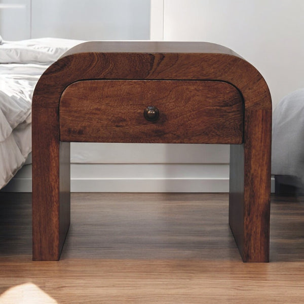 English Elm Solid Mango Wood Floating Nightstand with Drawer and Open Shelf for Modern Bedrooms B182P279200