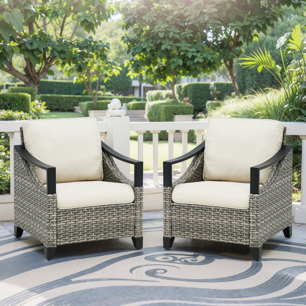 English Elm Outdoor Pe Wicker Lounge Chair Set of 2 with Deep Cushioned Seats for Patio Decks T3773P416068