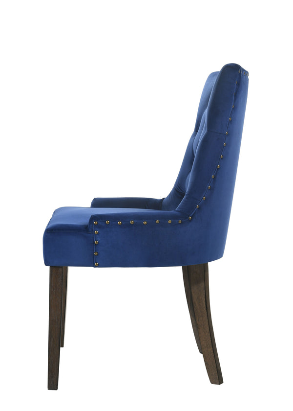 English Elm Farren Blue Velvet Side Chair Set of 2 with Tufted Back, Nailhead Trim, Plush Upholstery, Oak Finish B2726P264603