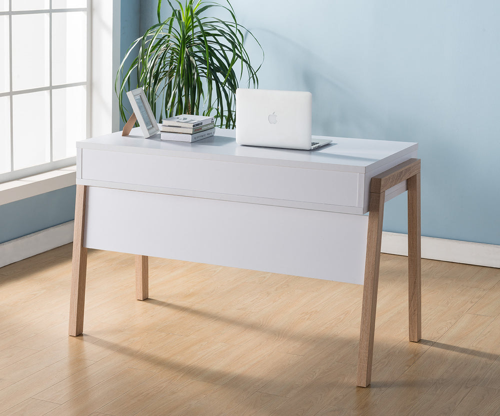 English Elm Office Desk Compact Computer Desk with Hidden Shelf, Drawer & USB/Power Outlet for Dorms/Home Offices B107P287710