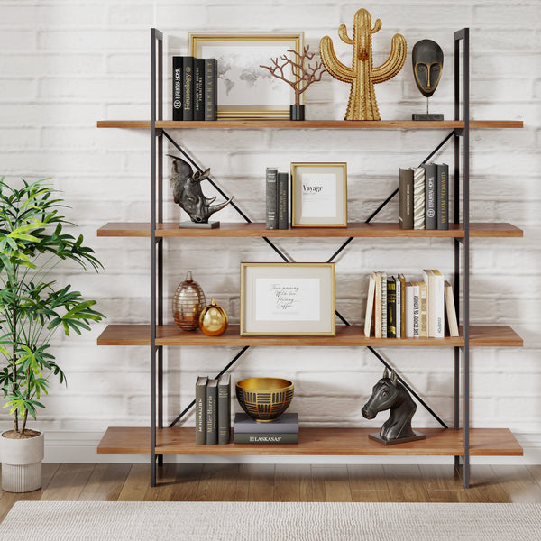 English Elm Christopher Knight Home® - BOOKCASE Industrial Antique Black Metal & Firwood Etagere Bookshelf with X-Frame Iron Support, 79.25"L N771P239470G