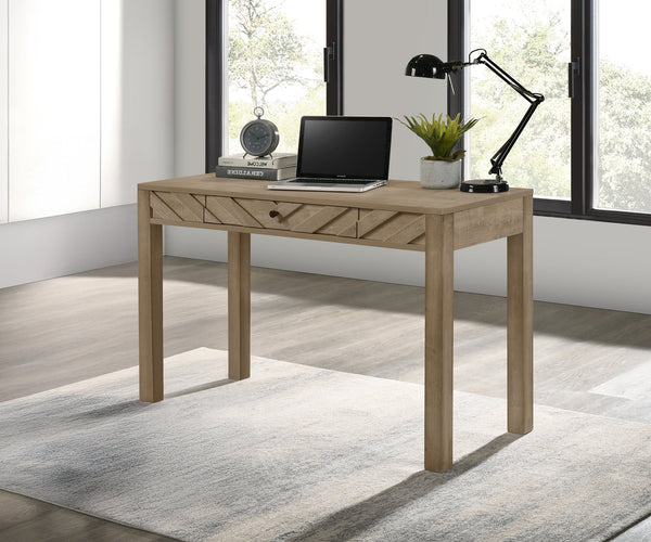 English Elm 1pc Writing Desk with Sleek Grey Finish, Square Legs and Single Drawer for Compact Home Office Space Light Brown 26.6 L x 50.5 W x 6.81 H B011P378518