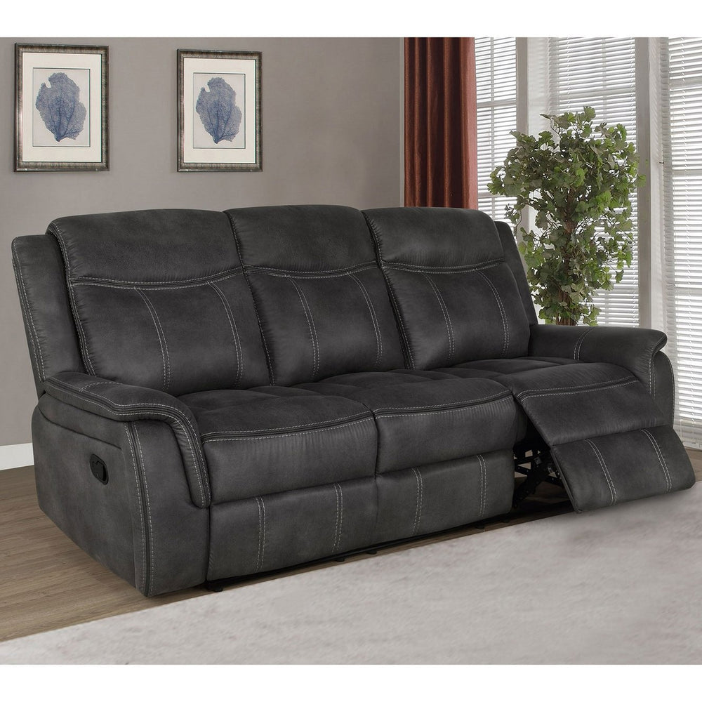 English Elm Franklin Charcoal Performance Microfiber Reclining Sofa with Contrast Stitching, Space-Saving Hugger Design and Manual Recliners offering Modern Comfort and Style B062P378329