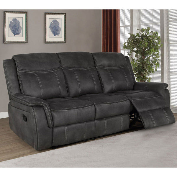 English Elm Franklin Charcoal Performance Microfiber Reclining Sofa with Contrast Stitching, Space-Saving Hugger Design and Manual Recliners offering Modern Comfort and Style B062P378329