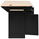 English Elm K&K 55.7'' Large Kitchen Island With 2 Drop Leaf,, Rolling Kitchen Cart On 5 Wheels With Power Outlet, Folding Storage Dining Table With Spice & Towel Rack , 3 Drawers, For Kitchen, Dining Room,Black