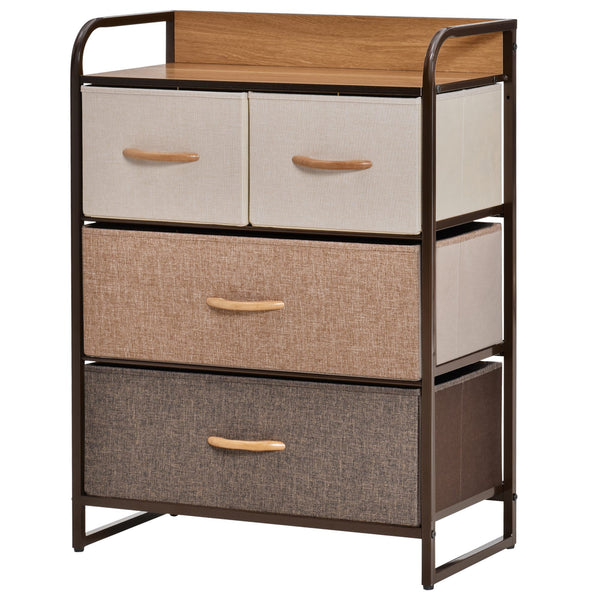 English Elm HOMCOM 4-Drawer Dresser with Foldable Fabric Drawers, Steel Frame, Anti-Tip, Maple Top Organizer W2225P229643
