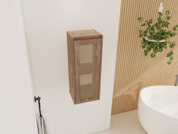 English Elm 12" Bathroom Side Cabinet Wall-Mounted, Soft-Close Hinges, Plywood, Hidden Handle, Space-Saving Storage W999P279375