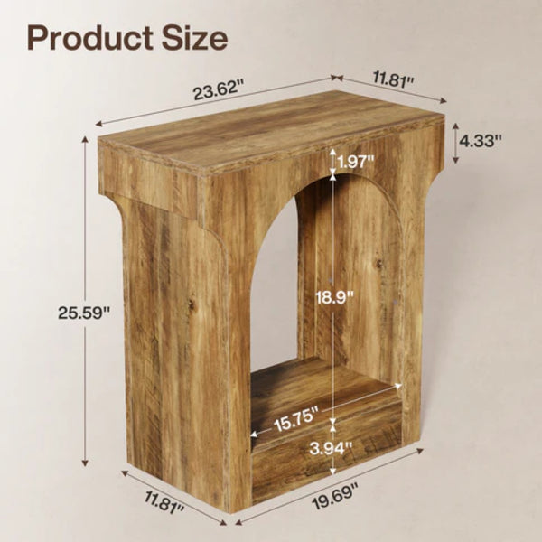 English Elm Modern Two Tier End Table Black Metal Frame Wood Grain Surface for Living Room T3971P451640
