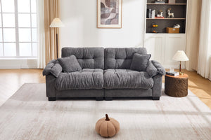 English Elm Sofa-a Three Seat Chenille Upholstered Sofa with Pleated Panels for Modern Living Rooms W2100P383465