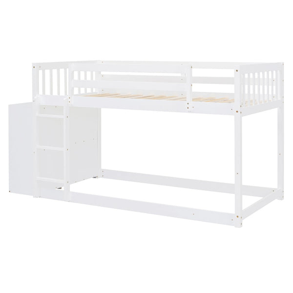 English Elm Twin Over Bunk Bed with Four Storage Drawers Open Shelving Kids Bedroom White LT000167AAK-1