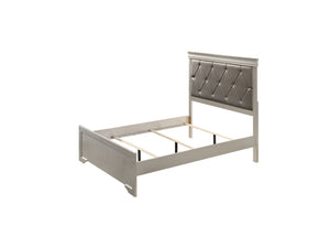 English Elm Modern King Panel Bed with Champagne Frame and Tufted Upholstered Headboard, Durable Wood Finish Beige 46.86 L x 32.68 W x 4.53 H B011S01011