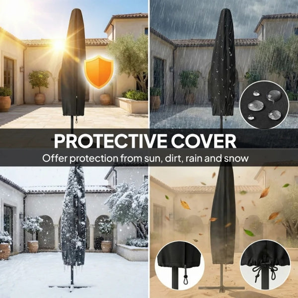 English Elm Large Offset Cantilever Patio Umbrella with 360 Rotation Tilt and Uv Protection Navy Blue T3971P466708