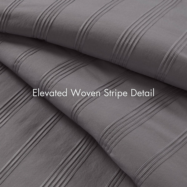 English Elm 7-piece Queen Comforter Set Woven Stripe Polyester Bedding for Neutral Minimalist Rooms Charcoal B035P463202