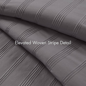 English Elm 7-piece Woven Stripe Full Comforter Set Neutral Polyester Bedding for Any Room B035P463201