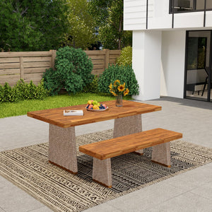 English Elm Christopher Knight Home® - Outdoor Acacia Wood Dining Table Set With Bench - Weather-Resistant, Easy Assembly, Custom Colors N773OD00039B