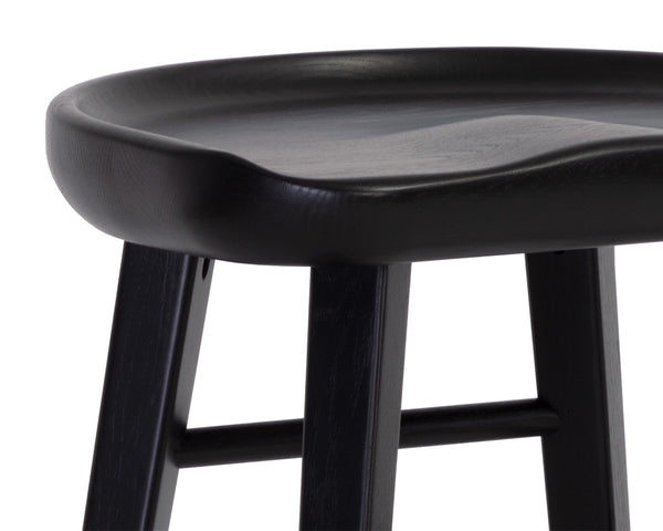 Sunpan Dominic Counter Stool - Solid Oak Craftsmanship with Sculpted Seat for Elegant Modern Spaces Black