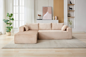 English Elm Compression Modular L-Shaped Sectional Couch With Cozy Chaise – Stylish Beige Corduroy Sofa For All Spaces W3723S00002