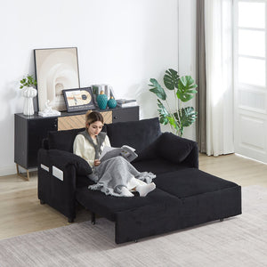 English Elm MH'' MH' 64.5 Inch Sleeper Sofa Bed with Corduroy Upholstery, Sturdy Wood & Iron Frame, 3-in-1 Convertible Comfort Black W1193S00125