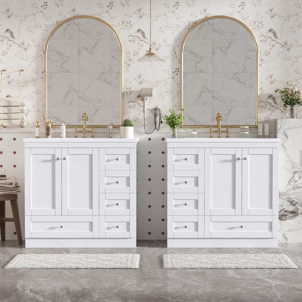 English Elm 72-inch Shaker Double Bathroom Vanity White Mdf Soft Close Drawers Resin Basin N729P000029K