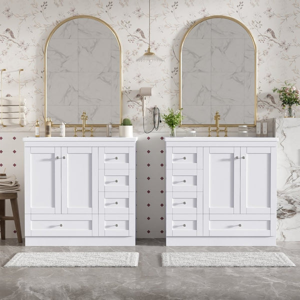English Elm 72-inch Shaker Double Bathroom Vanity White Mdf Soft Close Drawers Resin Basin N729P000029K