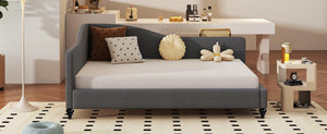 English Elm Full Size L-shaped Linen Upholstered Daybed with Solid Wood Legs for Corner Lounging Gray SF100146AAE-1